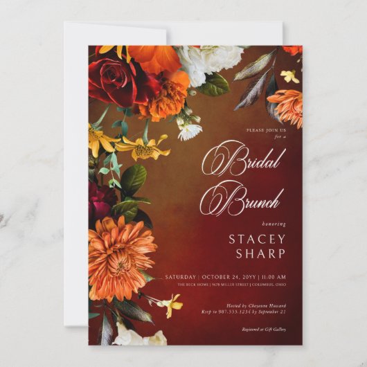 ダークサマーエレガントサンセットフローラブライダルブランチ 招待状 (正面)