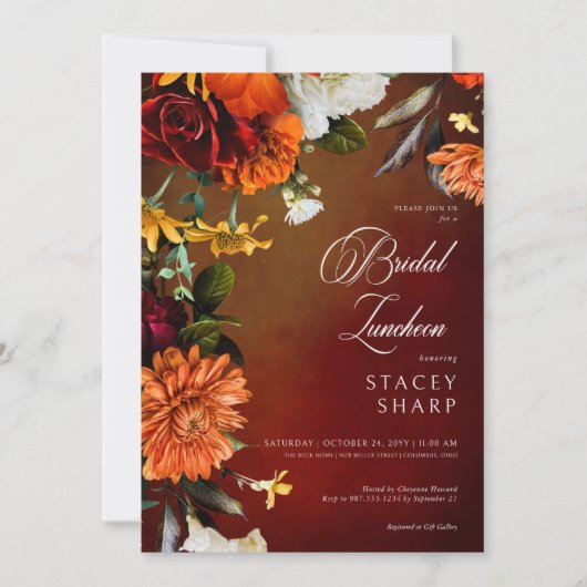 ダークサマーエレガントサンセットフローラブライダルランチョン 招待状 (正面)