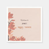 ダークサーモンクリームとブラウンフォークアートシャワー スタンダードカクテルナプキン (正面)