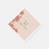 ダークサーモンクリームとブラウンフォークアートシャワー スタンダードカクテルナプキン (角)