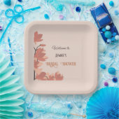 ダークサーモンクリームとブラウンフォークアートシャワー ペーパープレート (パーティー)