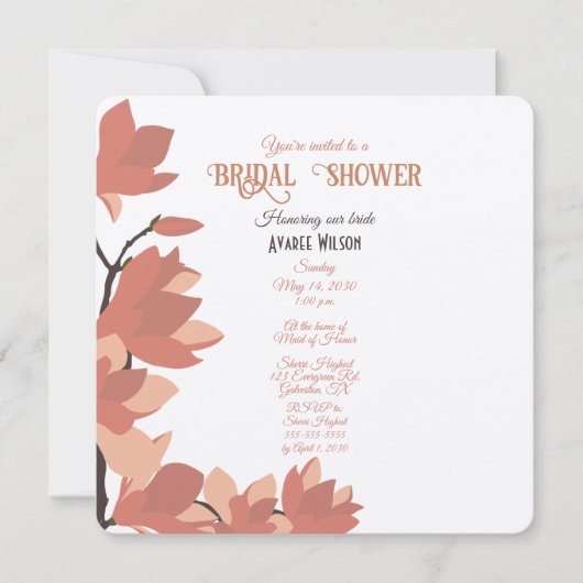 ダークサーモンクリームとブラウンフォークアートシャワー 招待状 (正面)