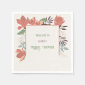 ダークサーモングリーンブルーとパープルフォークアート スタンダードカクテルナプキン (正面)