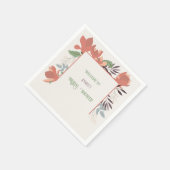 ダークサーモングリーンブルーとパープルフォークアート スタンダードカクテルナプキン (角)