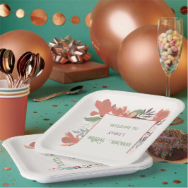 ダークサーモングリーンブルーとパープルフォークアート ペーパープレート