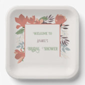 ダークサーモングリーンブルーとパープルフォークアート ペーパープレート (正面)