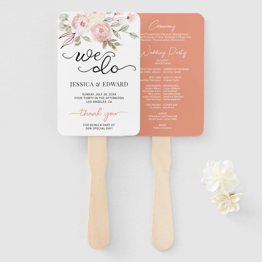 ダークサーモンフローラエレガントなウェディングプロモダングラム ハンドファン (正面&裏面)