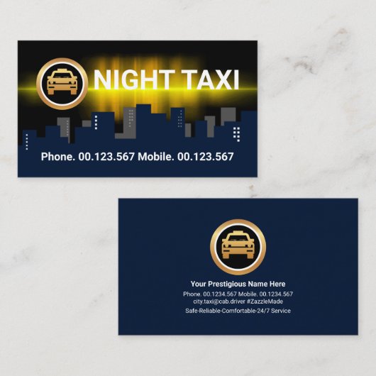 ダークシティシルエットナイトシフトタクシー運転手 名刺 (正面/裏面)