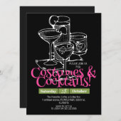 ダークシンプルコスチューム&カクテルハローウィンパーティ 招待状 (正面/裏面)