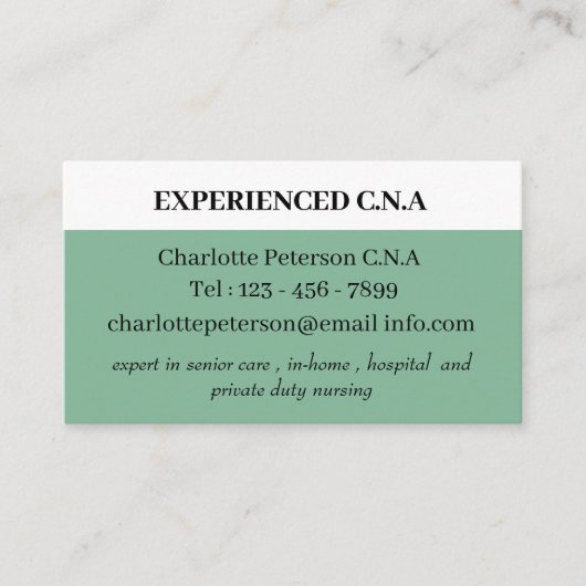 ダークシーグリーンシンプルCNA 名刺 (正面)