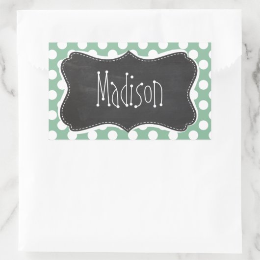 ダークシーグリーン水玉模様;レトロシャルボードルック 長方形シール (バッグ)