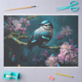 ダークシーブルーバードチノワズリーさくらんぼの花 薄葉紙 (クラフト)