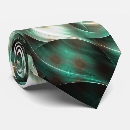 ダークジェイドグリーンとホワイトフラクタルフラワー抽象芸術 ネクタイ (ロール)