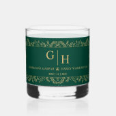 ダークジャングルグリーン金ゴールド縁どリーフフローラ結婚ズ ウイスキーグラス (正面)