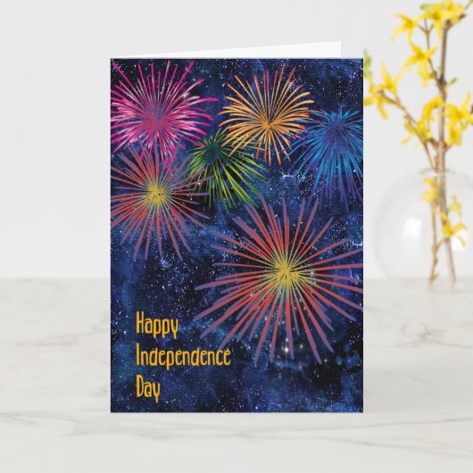 ダークスカイに打ち上げる独立記念日の花火 カード (黄色い花)