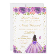 ダークスキンのプリンセスの紫の花のスウィートシックスティーン