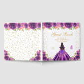 ダークスキンのプリンセスの誕生日パーティー - 紫の花柄 ゲストブック (全面)