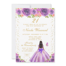 ダークスキンのプリンセスの誕生日パーティー - 紫の花柄