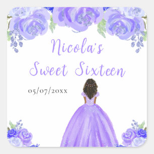 ダークスキンのプリンセス 紫の花 サweet Sixteen スクエアシール