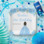 ダークスキンのプリンセス 青い花の誕生日パーティー ペーパープレート (パーティー)