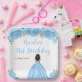 ダークスキンのプリンセス 青い花の誕生日パーティー ペーパープレート (パーティー)