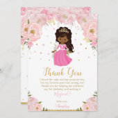 ダークスキンアフリカプリンセス誕生日ピンクフローラ サンキューカード (正面/裏面)