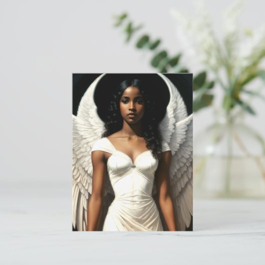 ダークスキンアンジェルコアアートワークのブラックガールエンジェル ポストカード (スタンド正面)