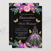 ダークスキンウーマンメキシコフローラドレスキンセアニラ 招待状 (正面/裏面)