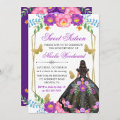 ダークスキンウーマンメキシコフローラドレス甘い16 招待状 (正面/裏面)