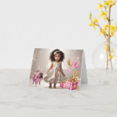 ダークスキンカーリーヘアガールズ誕生日カード カード (黄色い花)