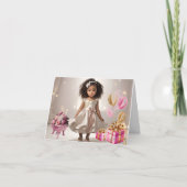 ダークスキンカーリーヘアガールズ誕生日カード カード (正面)