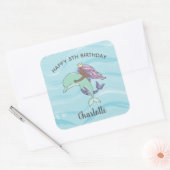 ダークスキンパープルマーメイドとイルカ誕生日 スクエアシール (封筒)