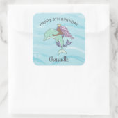 ダークスキンパープルマーメイドとイルカ誕生日 スクエアシール (バッグ)