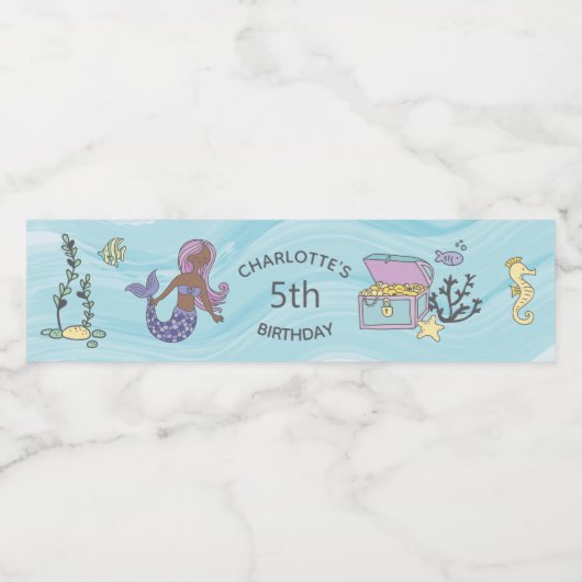ダークスキンパープルマーメイド誕生日 ペットボトルラベル (シングルラベル)