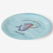 ダークスキンパープルマーメイド誕生日 ペーパープレート (アングル)