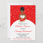 ダークスキンブライドスノーフレークレッドブライダルシャワー 招待状 (正面)