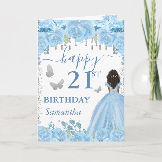 ダークスキンプリンセス ブルードレス 誕生日 カード (正面)