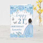 ダークスキンプリンセス ブルードレス 誕生日 カード (黄色い花)