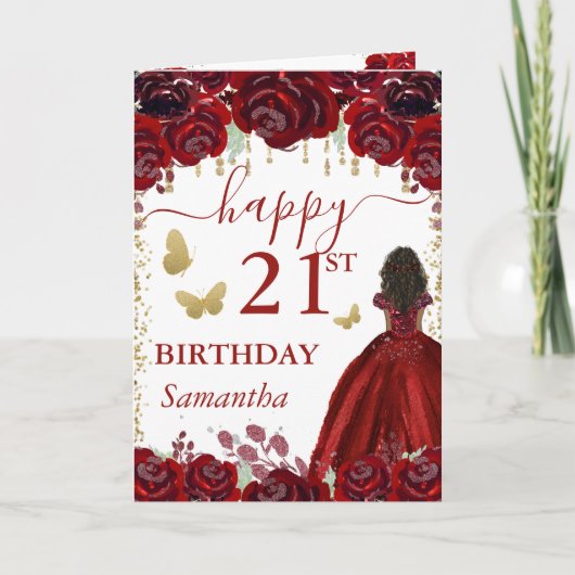 ダークスキンプリンセス レッドドレス 誕生日 カード (正面)
