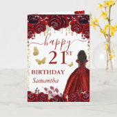 ダークスキンプリンセス レッドドレス 誕生日 カード (黄色い花)
