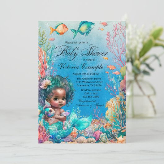 ダークスキンマーメイドベビーシャワー 招待状 (スタンド正面)
