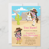 ダークスキン女性のカーボーイ誕生日パーティー 招待状 (正面)