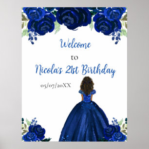 ダークスキン プリンセス ネイビー フラワー 誕生日 ウェルカム ポスター