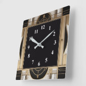 ダークスクエアアールデコクロック白黒と金ゴールド スクエア壁時計 (傾斜)