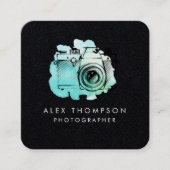 ダークスクエアウォーターカラーカメラフォトグラファー スクエア名刺 (正面)