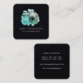 ダークスクエアウォーターカラーカメラフォトグラファー スクエア名刺 (正面/裏面)