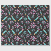 ダークスクールシームレスラッピング紙:花鉛筆 ラッピングペーパー (フラット)