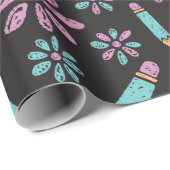 ダークスクールシームレスラッピング紙:花鉛筆 ラッピングペーパー (ロールコーナー)