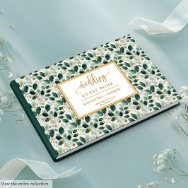 ダークスタイリッシュグリーンと金ゴールド結婚ズゲストブック ゲストブック