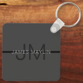 ダークスタイリッシュグ男らし・グレイ名&モノグラム キーホルダー (裏面)